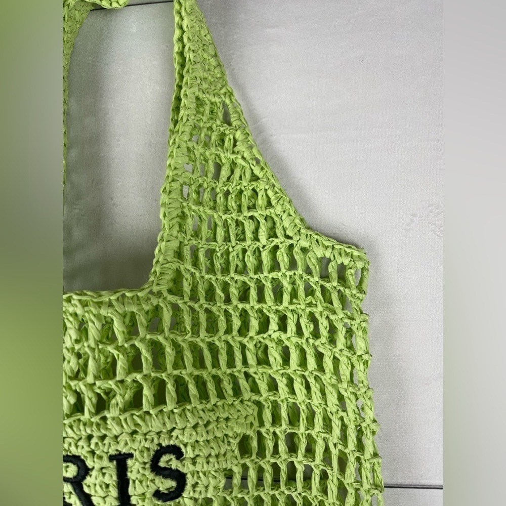 Bohemian Green Straw Summer Travel Fashion Casual Shoulder Beach Tote Bag - Picture 6 of 8